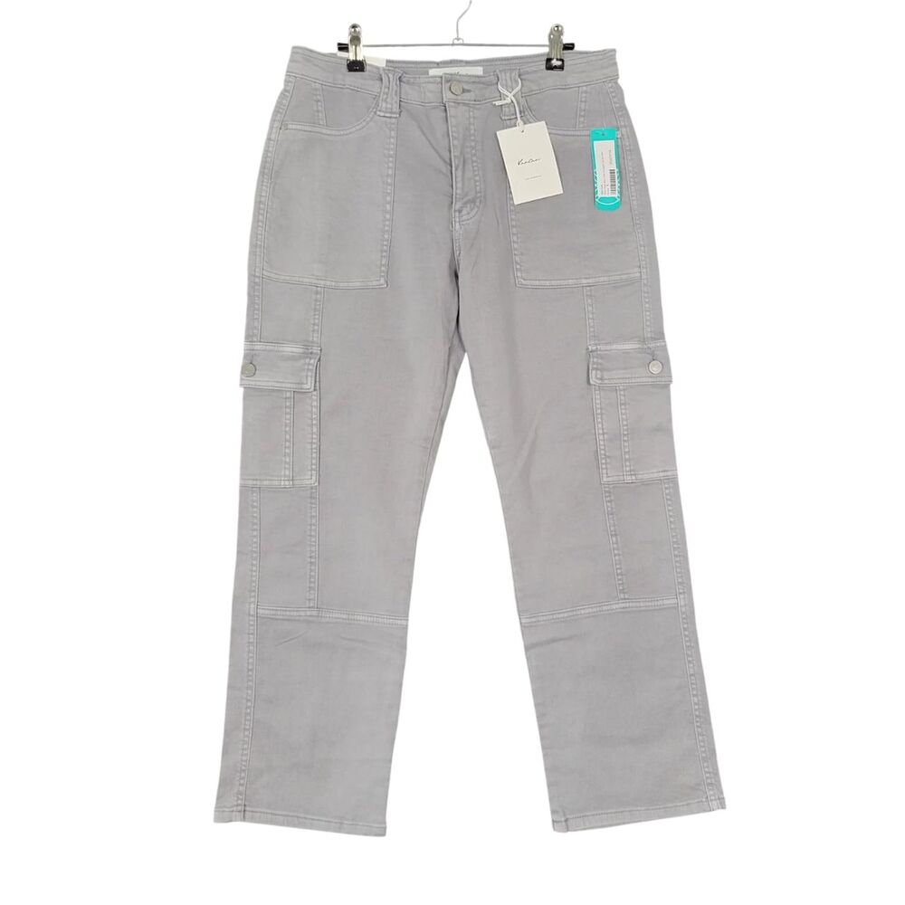 NWT KANCAN Gray Lavinia High Rise Slim Straight Cargo Cropped Jeans SIZE 8